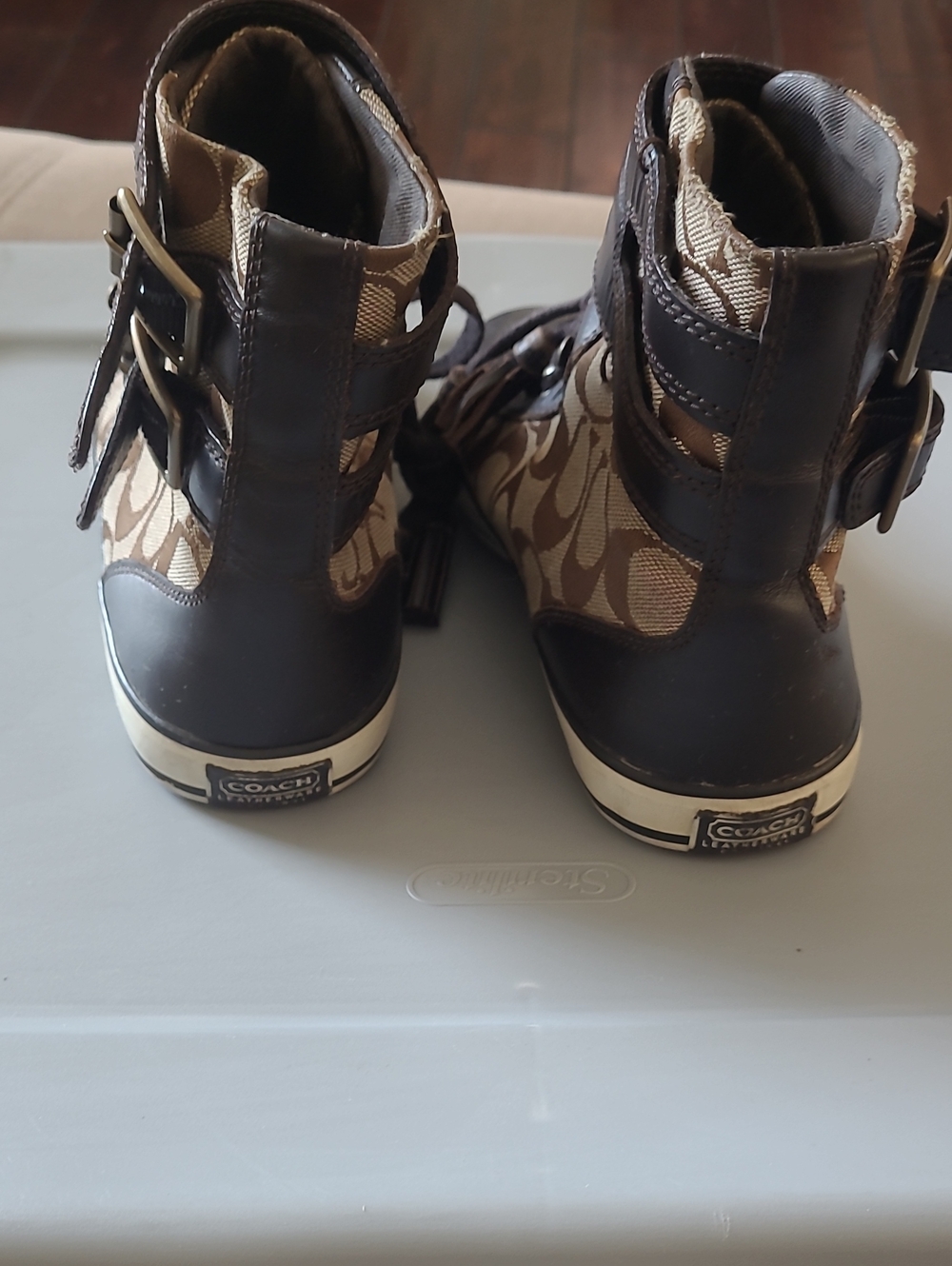 Coach Brown Monogram High-Top Sneakers with Dark Brown Trim Size 7.5 - Picture 4 of 12